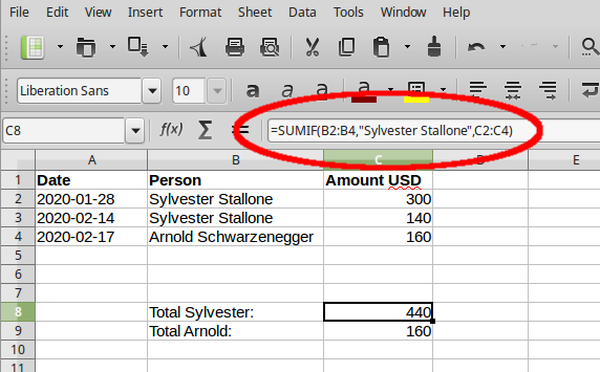 LibreOffice Calc SUMIF example