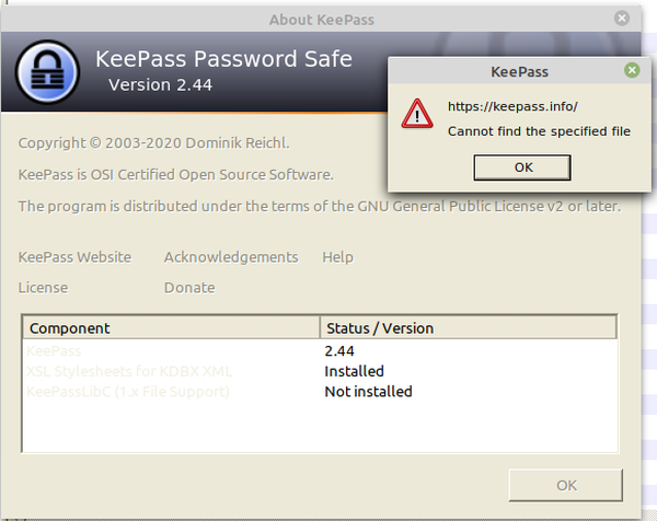 Keepass 2 cannot find the specified file