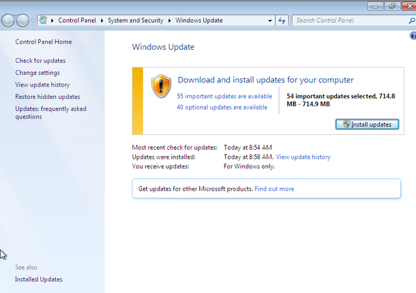 Windows 7 Updates available