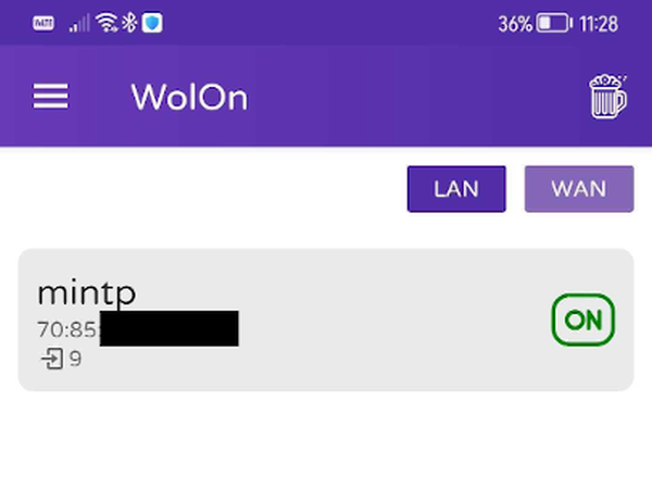 WolOn Android app to send wake on lan magic packet in same network