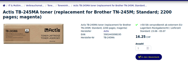 Actis TB-245MA to replace original Brother TN-245M
