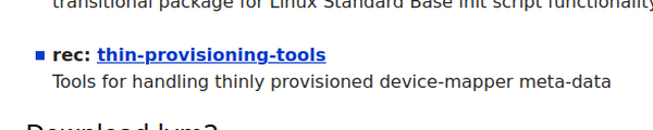 thin-provisioning-tools listed as recommended package for lvm2