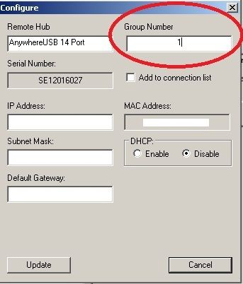 AnywhereUSB Software Group Number