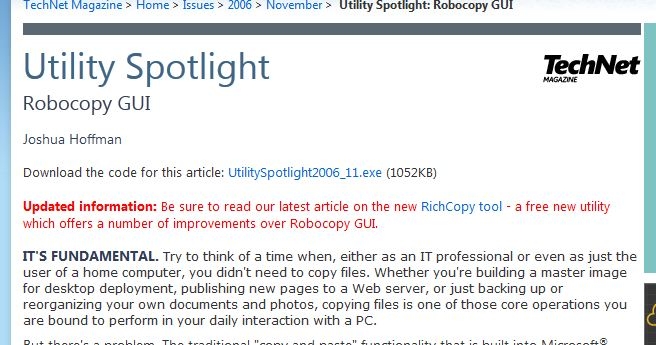 Utility Spotlight mentions Richcopy