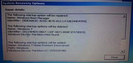 Windows Repair Details (changed UUID)