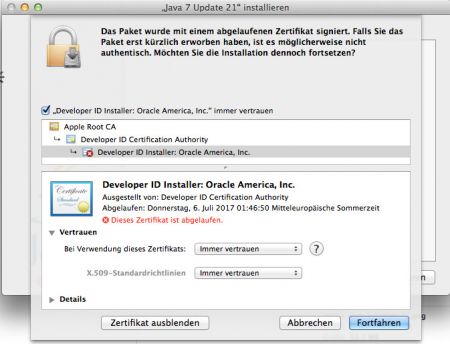 Java Install on Mac OS 10.9 Certificate expired