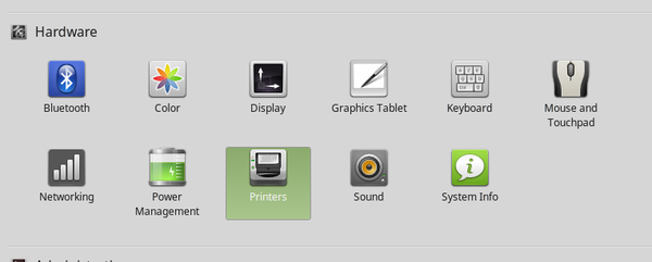 Linux Mint System Settings Printers
