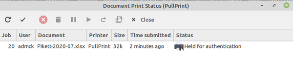 Printer Queue held document for authentication