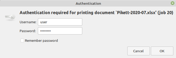 printer authentication error