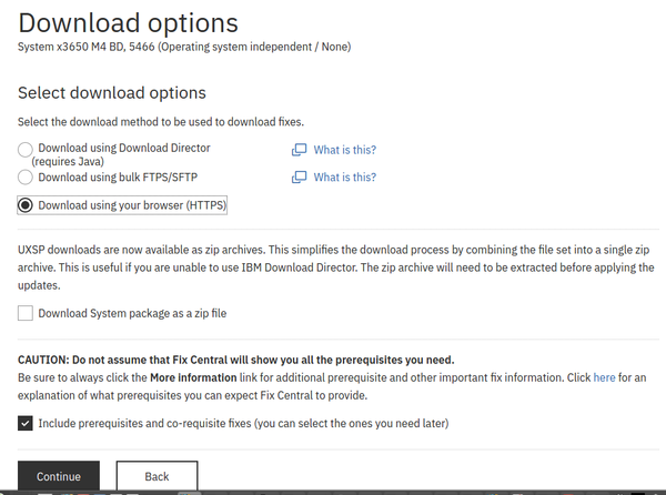 IBM Support Fix Central Download Options