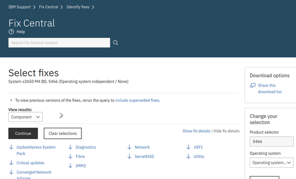 IBM Support Fix Central Download Categories