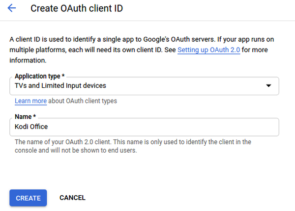 Google API create oauth client id