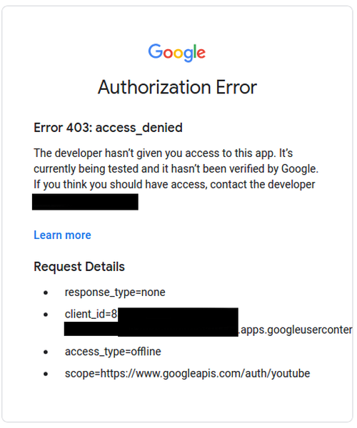 Google error 403 on api