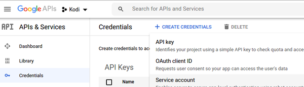 Google API create credentials