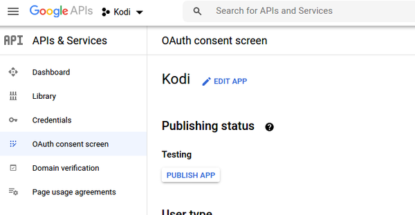 Google oauth consent screen status