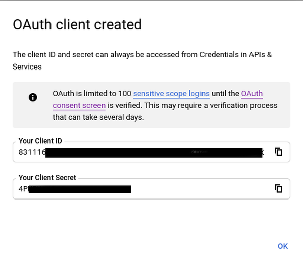 Google API oauth credentials