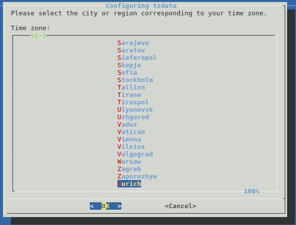 Selecting new timezone in Debian