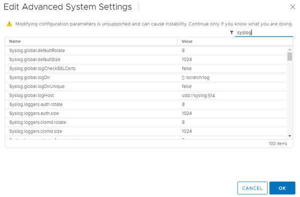 ESXi syslog settings