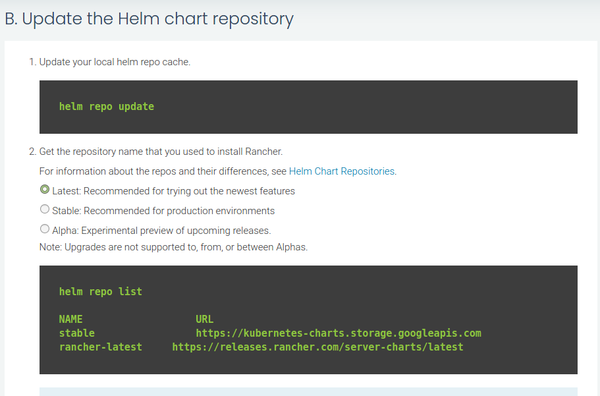 helm repo list output according to Rancher documentation