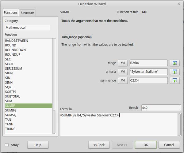 LibreOffice Calc SUMIF example