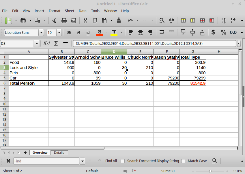 libreoffice calc sum column