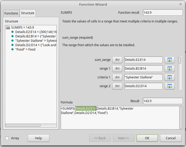 LibreOffice Calc SUMIFS example