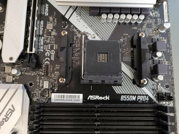 AM4 socket on ASRock B550 Pro 4 motherboard