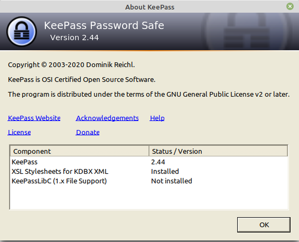 Keepass 2 2.44 on Linux Mint 20.1