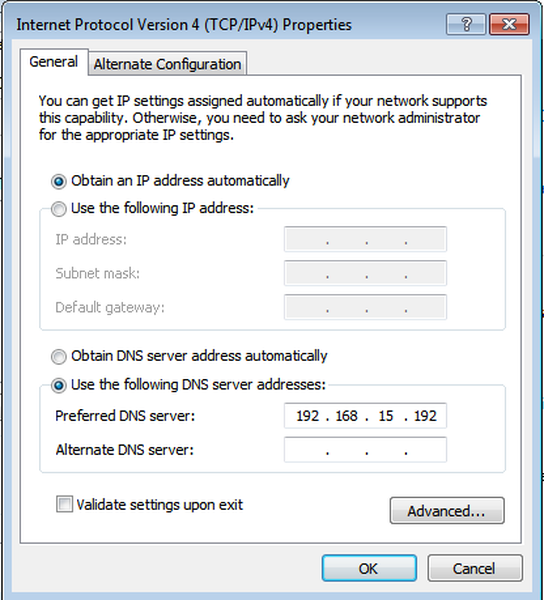 Windows client: Change DNS server to use domain controller