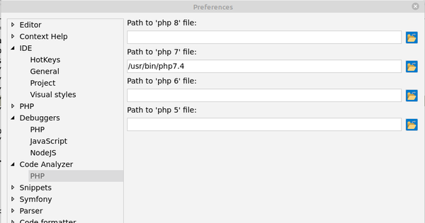 Adding PHP binary to CodeLobster for code analysis