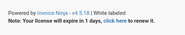 Invoice Ninja white label license warning