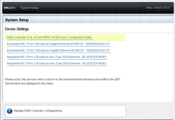 Dell PowerEdge R7527 System Setup Device Settings