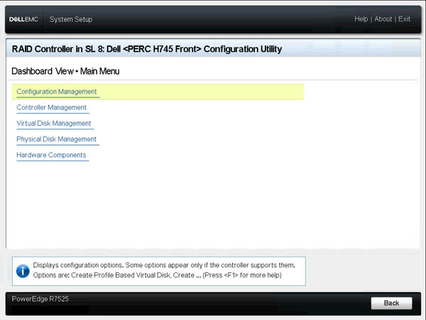 Dell PowerEdge R7527 PERC Configuration Utility