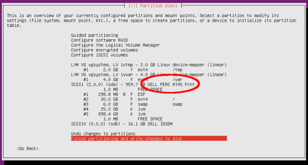 Virtual disk from PERC controller seen in Ubuntu installer