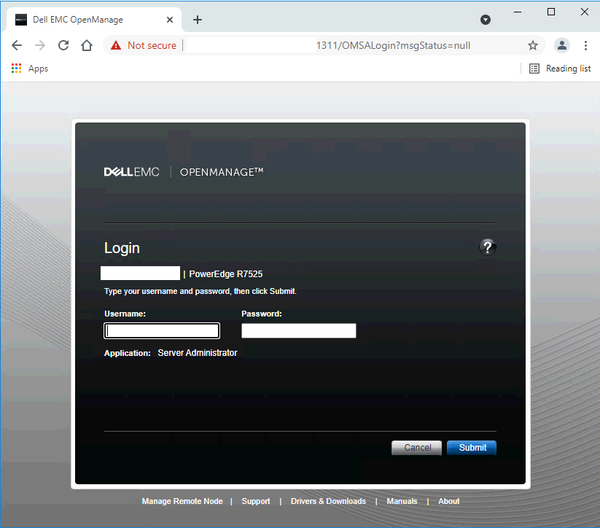 Dell OMSA 10.x login prompt