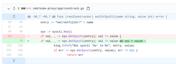 kube-proxy pull request for nf_conntrack_max workaround