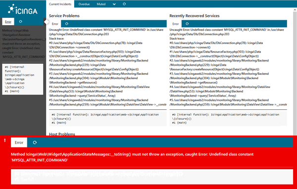 Icingaweb2 MySQL errors