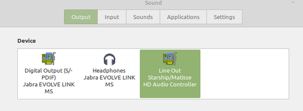 Sound Output Device in Linux Mint