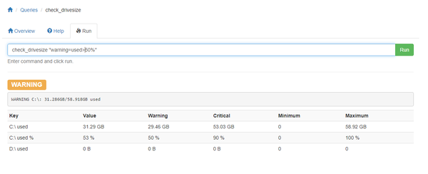 NSclient++ check executed in user interface with adjusted threshold