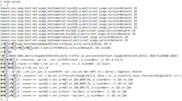 InfluxDB series show weird characters or data corruption