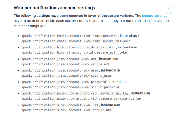 Elasticsearch breaking change watcher notification settings