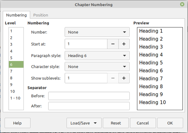 Fixing Chapter Numbering in LibreOffice Writer