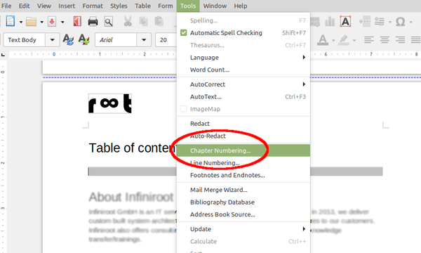 Tools - Chapter Numbering in LibreOffice Writer