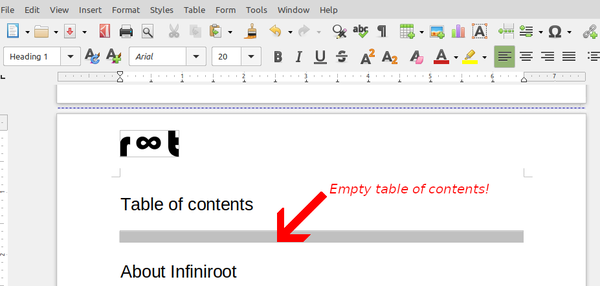 Empty table of contents in LibreOffice Writer