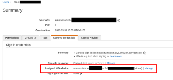 AWS assigned mfa device