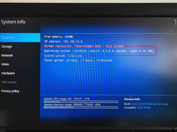 Libreelec 9.2.8.6 on Wetek Play 1