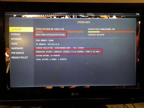 LibreElec 9.2.8 and Kodi 18.9 running on Wetek Play 1