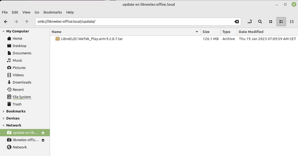 Placing Libreelec update tar file in Samba share