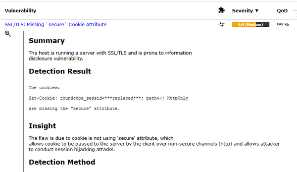 OpenVAS result shows missing secure cookie attribute on Roundcube