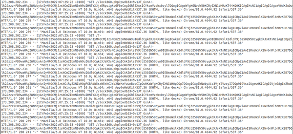 access log showing GET requests to lock360.php